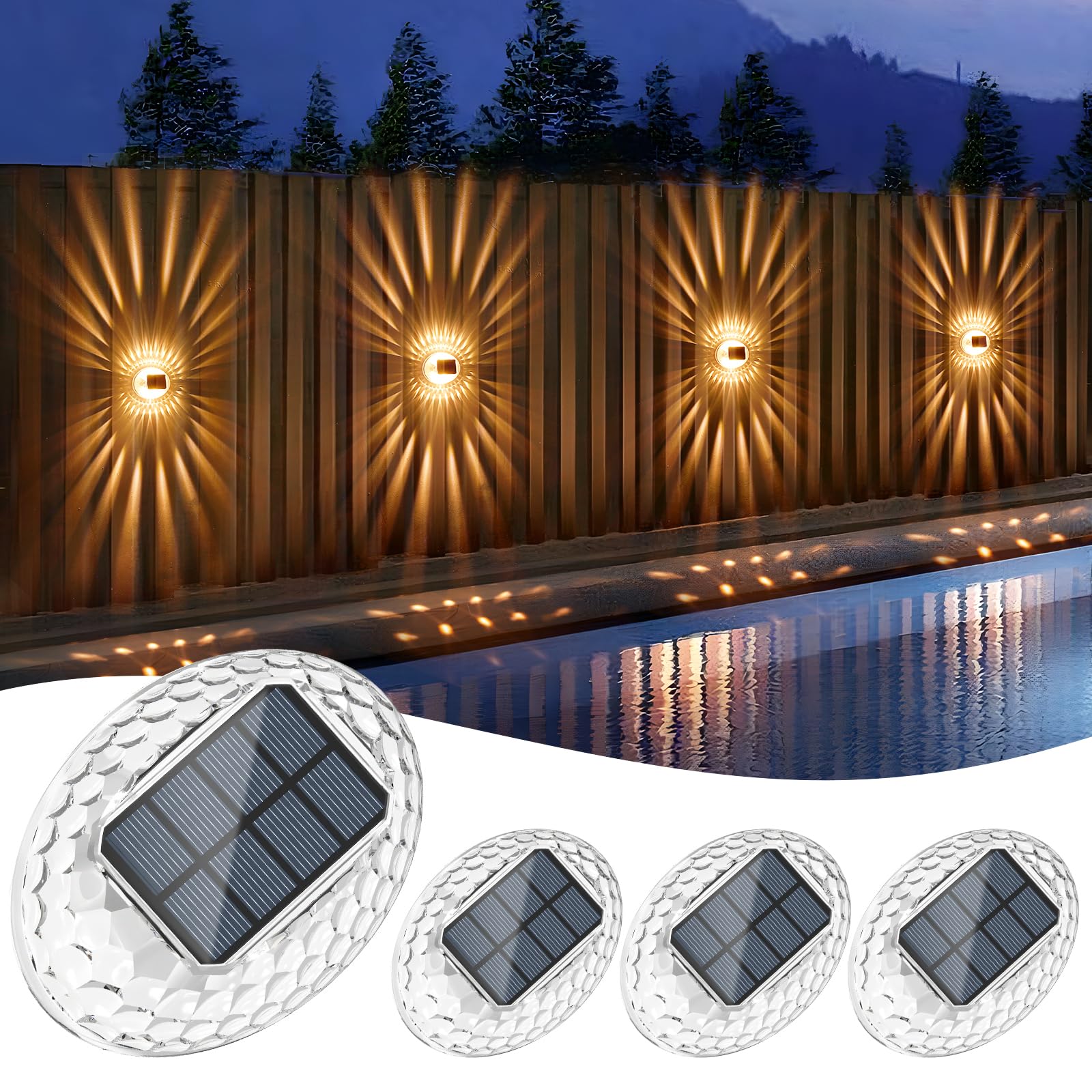 

Quntis Outdoor Fence Lights, Solar-Powered, Waterproof, Energy-Saving, Wall-Mounted LED Garden Lights with Warm White Light for Entryways, Gardens,
