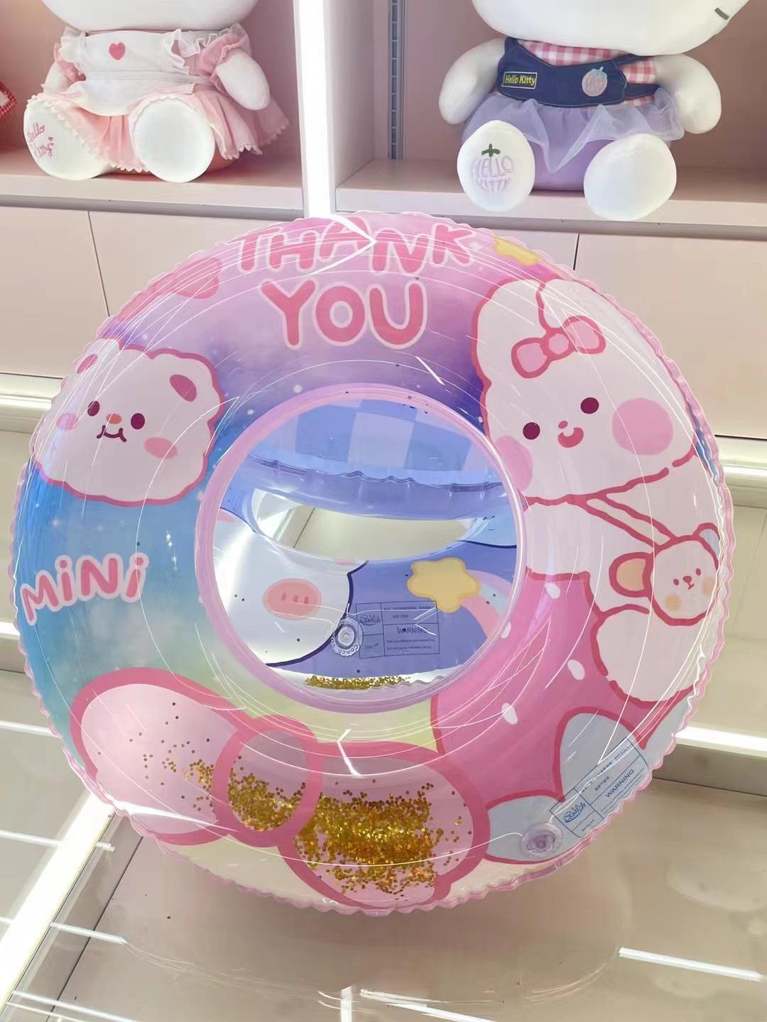 Children S Pink Strawberry Rabbit Cartoon Swimming Ring Baby Water Anti-Rollover Boys And Girls 1-3-6 Years Old Sitting Circle 70# strawberry rabbit round swimming ring