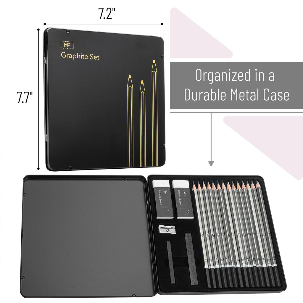 Pen 19 Drawing and Sketching Pencils with Graphite and Art Pencils for Mr. - Sticks, Eraser, Sharpener. Sketching.