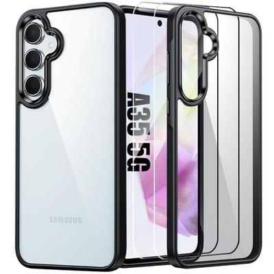 Case - Booling - for Samsung Galaxy A35 5G - Shockproof - Transparent - Black Silicone - 2 Protective Films