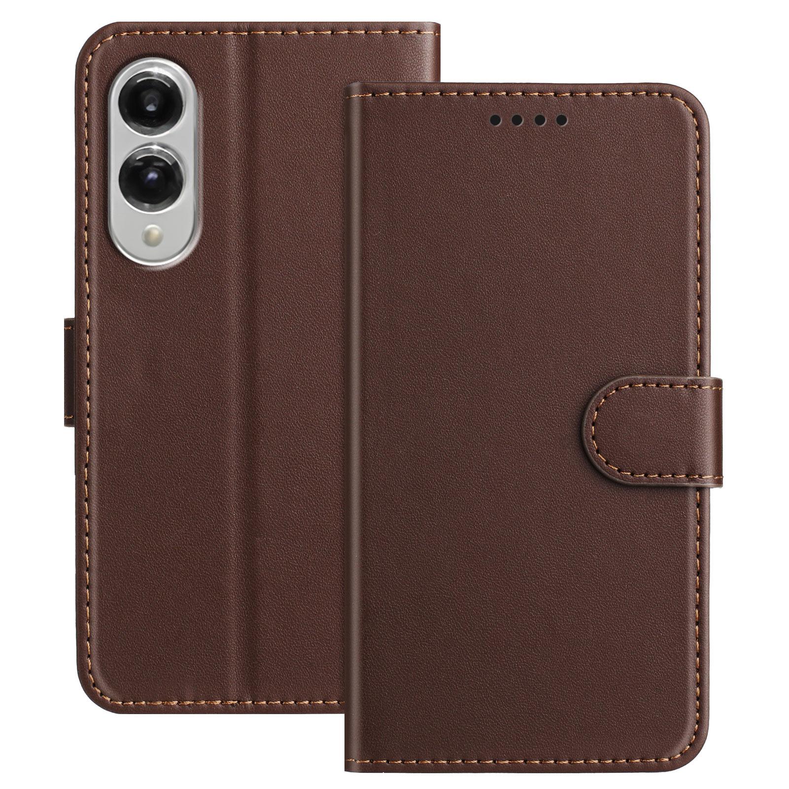 

For Samsung Galaxy S25 Edge Leather Case Wallet Stand Solid Color Anti Drop Phone Cover Brown