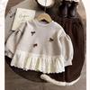 Fleecegefüttertes Sweatshirt im Waldstil mit Schleife für Mädchen – Niedliches und stylisches Lotusblatt-Spitzendesign für Herbst und Winter