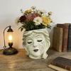 One Vintage Goddess Head Planter, Hand-Painted Resin Face Flower Pot, Indoor Outdoor Garden Decor Home Ornament with Boho Artist