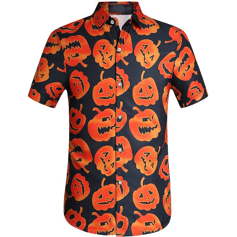 Casual Homewear Men's Shirts Halloween Pumpkin Printing Short Sleeved Shirts Summer Men's and Women's Fashion Holiday Shirt