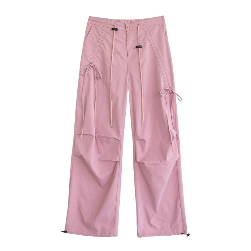 

Быстросохнущие американские ретро-острые женские свободные рабочие брюки с высокой талией, летние широкие повседневные брюки-десантники XL розовый