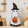 Spooky Ghost Decoration Halloween Figurine, Cute Wearing Hat And Holding Cool Patterns Pumpkin Statue, Resin Ornament for Shelf Tabletop Decor