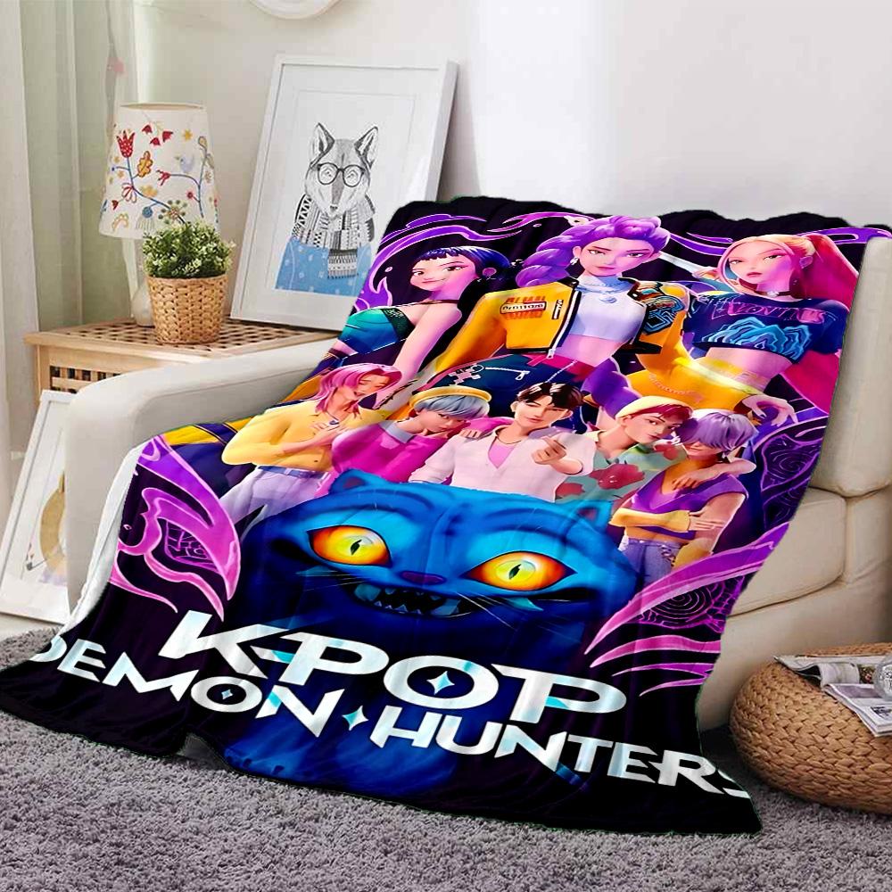 1pc Kpop Demon Hunters Urban Fantasy Flannel Blanket,Ultra Soft Warm Plush Throw for Home Bedroom Bed Sofa Cover Camping Picnic gift Y72215