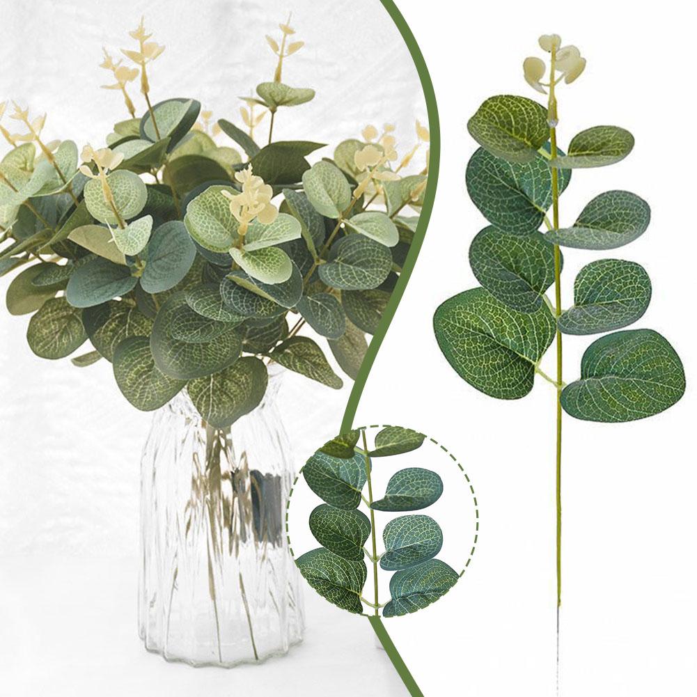Eucalyptus Leaves Bunch Branch Artificial Plastic Plants Green Leaves Wedding Stems DIY Artificial Home Decor Plant Faux Fl Q0P3