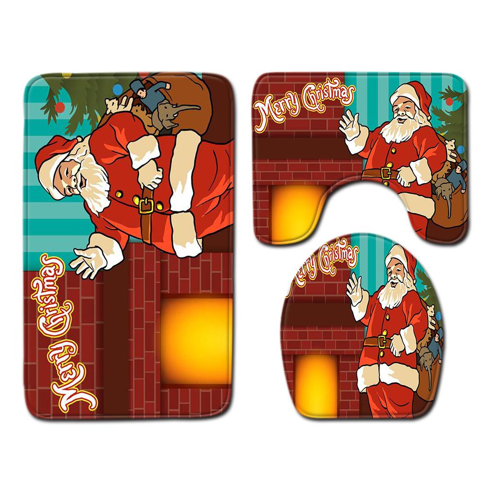 Christmas Bathroom Floor Mat Toilet Three-Piece Set