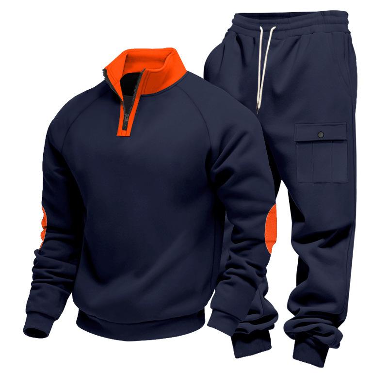 Herbst/Winter Neuankömmling Herren Schwergewicht Fleecegefüttert Übergroß Stehkragen Lässiger Hoodie & Workwear-Stil Hosen Set