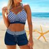 Women's Shoulder Strap Swimsuit with Yellow Grid Print Bikini Short Tank Top Swimsuit
