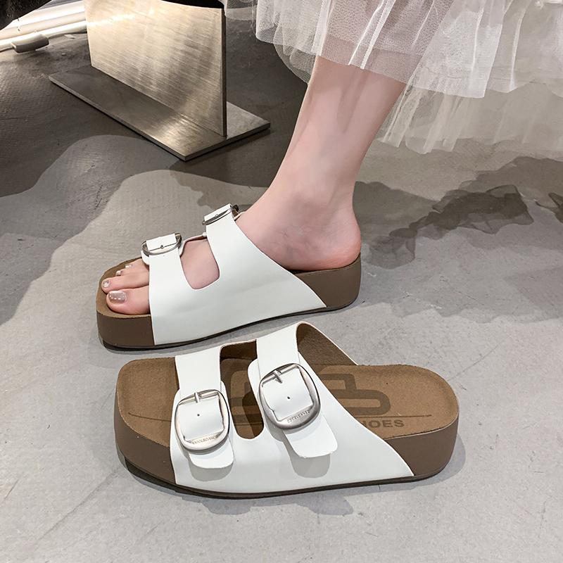 New Birken Leather Cork Slippers For Women And Men Fashion Summer Ladies All-Match Sandals Shoes soft-Soled Casusal Sandals