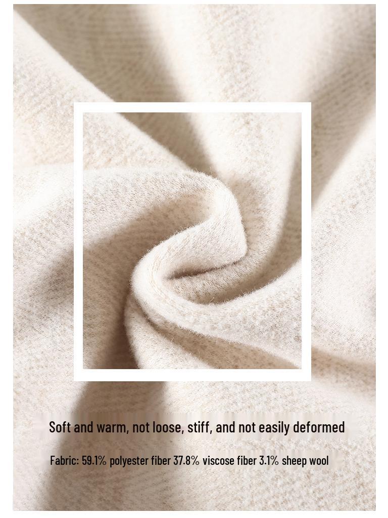 Oatmeal Herringbone Fleece Wide-Leg Pants for Women - Autumn/Winter Slim Fit