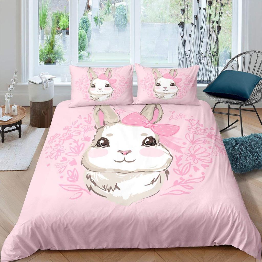 Kids Cartoon Rabbit Carrot King Queen Duvet Cover Boys Girls Cute Bunny Bedding Set Animal Quilt Cover Polyester Comforter Cover