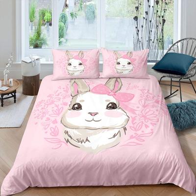 Kinderen Cartoon Konijn Wortel Koning Koningin Dekbedovertrek Jongens Meisjes Schattige Bunny Beddengoed Set Dieren Dekbedovertrek Polyester Dekbedovertrek
