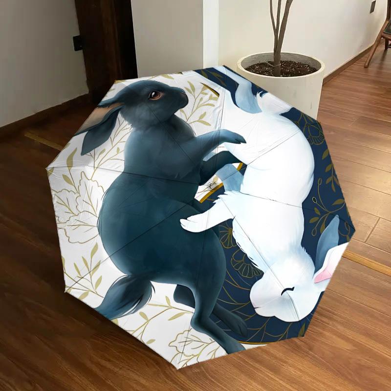 1pc Black and White Bunny Yin Yang Umbrella with Plastic Handle,Suitable for All Seasons Home Travel Outdoor UmbrellaDD110