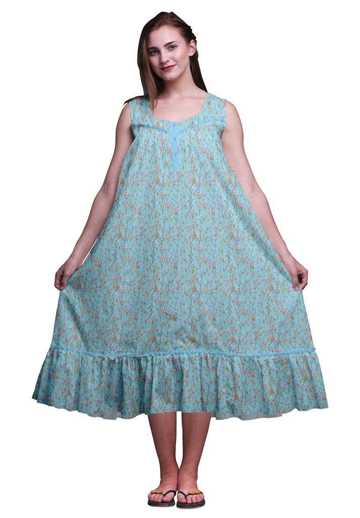 Bimba Black Butterfly Dot & Sleeveless Night Gown For Womens Cotton Printed Nightwear Ladies Sleepwear