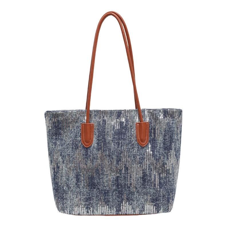 

Сумка Модная Большая Вместительная Сумка-тоут Женская Новая Простая Повседневная Наплечная Сумка Для Поездок На Работу Джинсовая Женская темно-синий