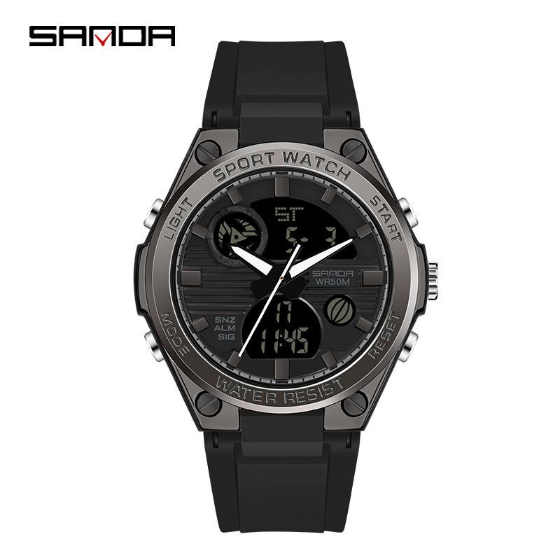 Sanda Watch New Lighting Male School Fashion Trend Digital Electronic Watch Multifunctional Waterproof And Shockproof Men'S Watch