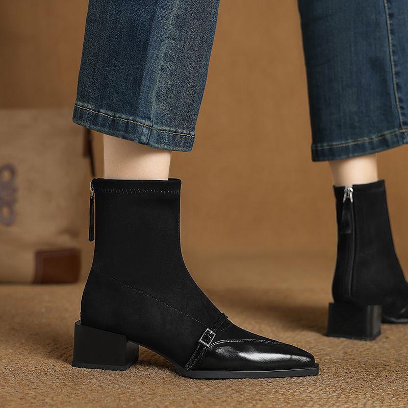 Niche Design Versatile Feeling Beautiful Pointed Short Boots 2025 Autumn and Winter New Elastic Thin Boots Thick Heel Women's Boots