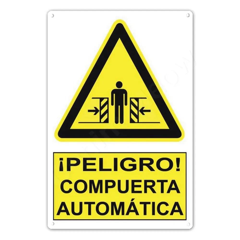 Spanish Warning Sign Danger Metal Sign for Street Yard Bar Workshop Decor Yellow Waterproof Caution Signs Outdoor Indoor