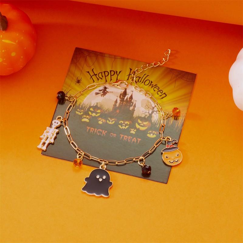 Halloween-Serie Fliegende Katze Skelett Geist Anhänger Armbänder für Damen Handgemacht Dicke Kette Charm-Armband Party Schmuck Geschenke