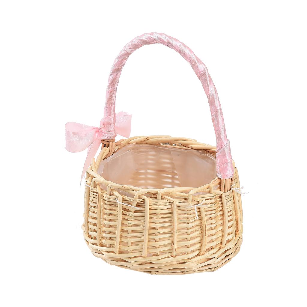 Woven Flower Girl Basket with Handle Handwoven Artificial Flower Wicker Storage Basket for Home Wedding Birthday