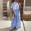 Women Spring Elegant Lapel Half-sleeved Crop Top + Wide-leg Pants Sexy Hollow 2-piece Set