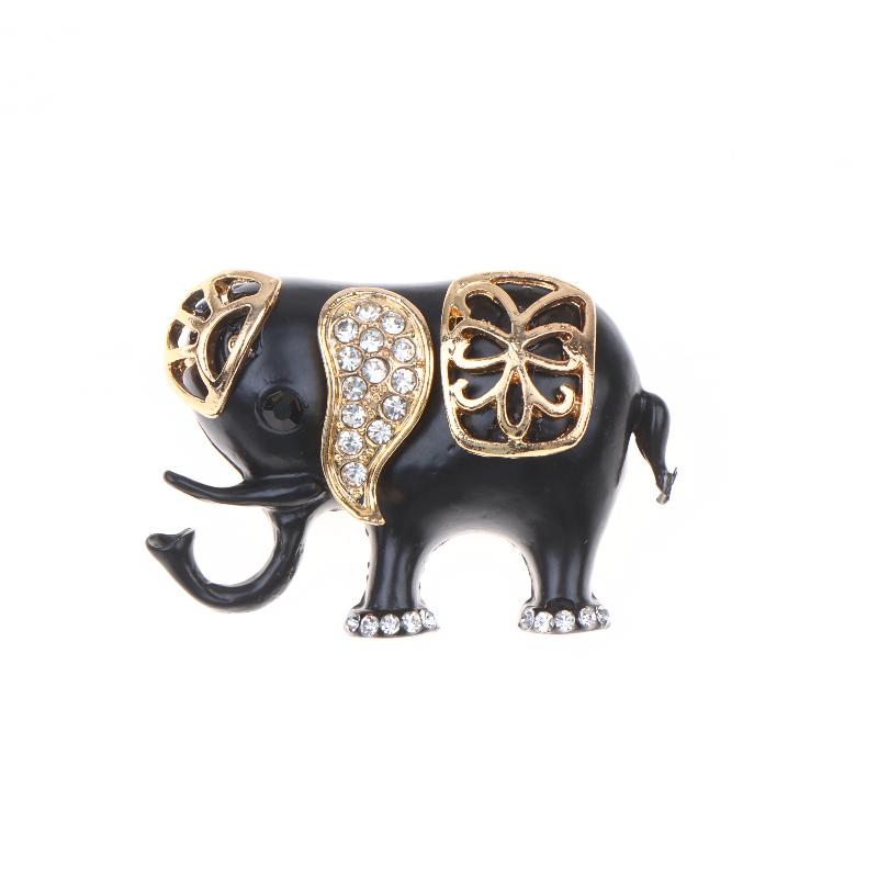 Black Gold Retro Elephant Brooch Set Shiny Rhinestone Inlaid Exquisite Craft for Women Hat Bag Decoration Jewelry Gift