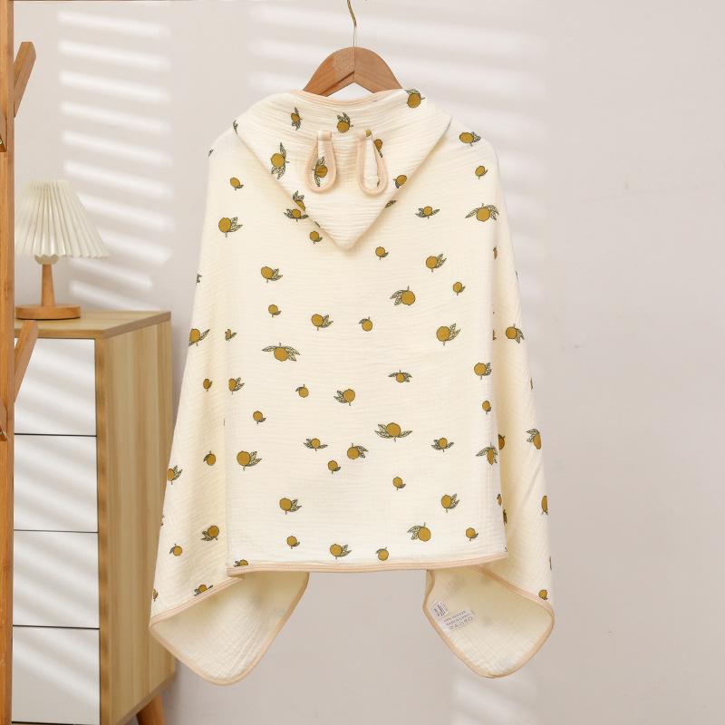 Beige Children'S Hooded Bath Towel Four-Layer Cotton Gauze Cape Bath Towel Soft Absorbent Baby Bath Robe