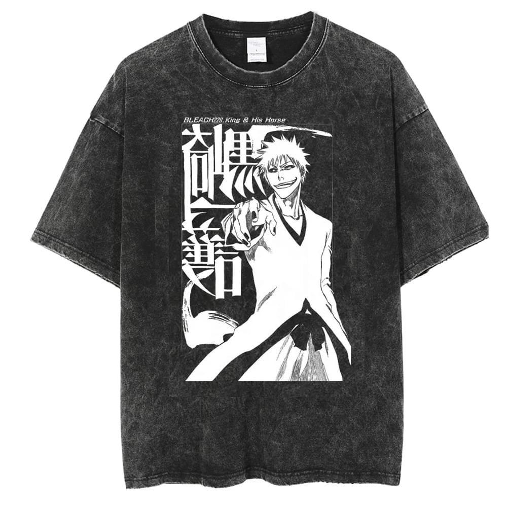Japonia Anime Bleach Zaraki Kenpachi Graficzny Nadruk T-shirt Męski Damski Koszulki Manga Harajuku Męski Oversize Prany Bawełniany T-shirt