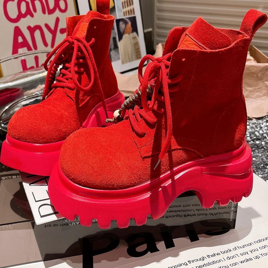 Martin boots matte lace-up fringed retro big head locomotive boots super foreign style short boots Spice girl style small women's shoes