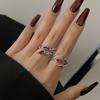 Gothic Red Crystal Glass Liquid Metal Rings for Women Punk Design Irregular Lines Ring Creative Grunge Finger Jewelry Accessory