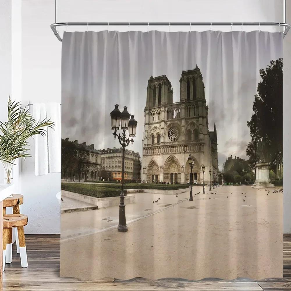 Night City View High-rise Building Street View Shower Curtain Bathroom Decoration Modern Building Polyester Shower Curtain W90XH180cm