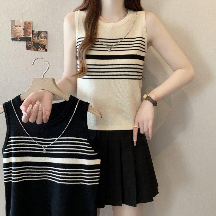 2026 Spring French Design Knit Vest Camisole - Women's Fashionable Striped Sleeveless Top