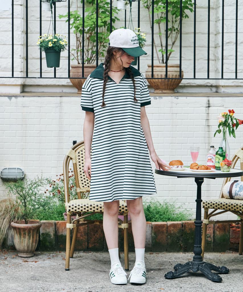 Metapeo Met Striped Collar Summer Dress Green