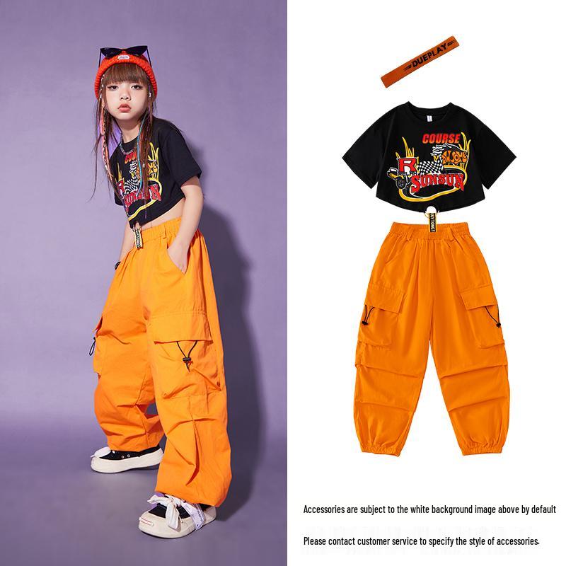 Kids' Street Dance Hip Hop Performance Outfit - Trendy Jazz-Style Costume for Boys & Girls - Cool Summer Streetwear