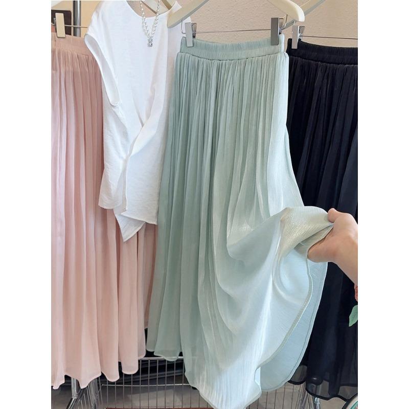 Island silk big skirt, wavy skirt women's summer new drape long dress, elegant purple skirt
