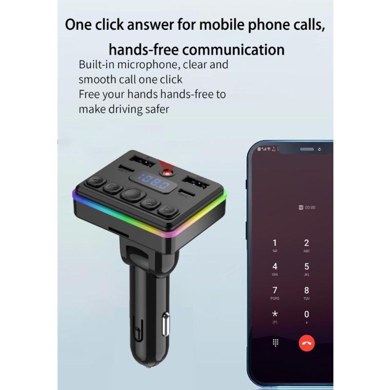 Bluetooth 5.4 Araç Şarj Cihazı FM Verici Tip-C Çift USB Ortam Çalar Kablosuz Eller Serbest Çağrı MP3 Modülatör Çalar Şarj Cihazı