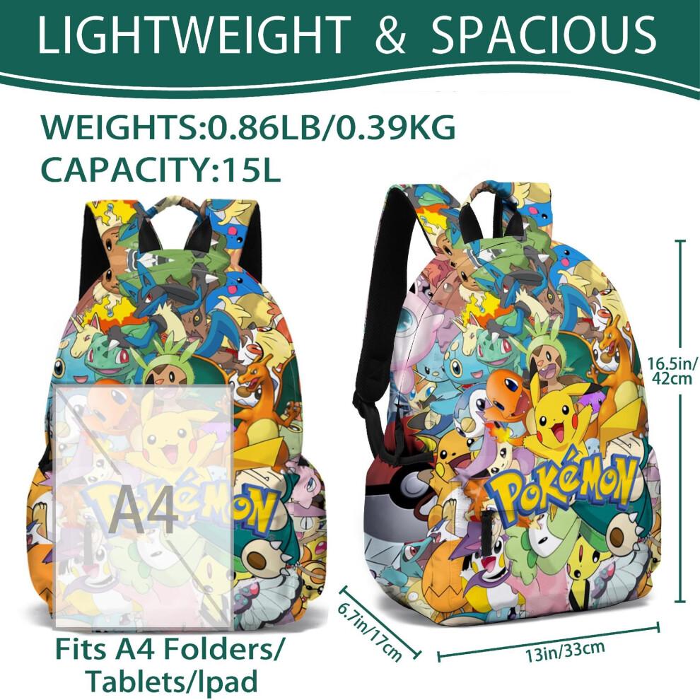 (F) Bolso de Pokémon Pikachu Bolso de hombro Mochila escolar para estudiantes Bolso para ordenador
