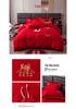 Red Embroidered Wedding Bedding Set: Duvet Cover, Bed Sheet, Pillowcase & Bed Skirt.