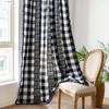Black And White Plaid Splicing Curtains Medium Ancient Style Foreign Retro Personalized Art Hollow Short Curtain