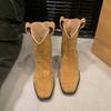 Autumn new fashion boots women's simple thick heel heightened fleece thickened warm versatile and comfortable women's boots