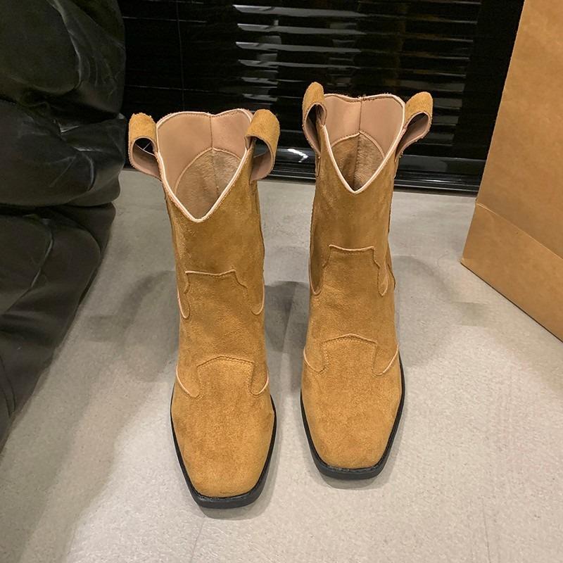 Autumn new fashion boots women's simple thick heel heightened fleece thickened warm versatile and comfortable women's boots