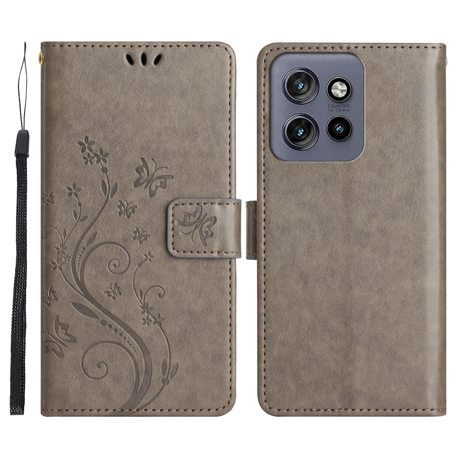 

For Motorola Edge 60 Neo 5G/50 Neo 5G Leather Wallet Case Butterfly Flower Imprinted Phone Cover with Strap