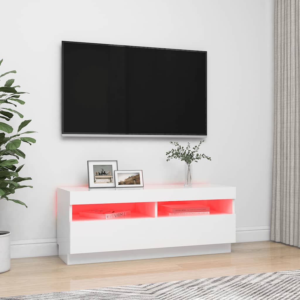 Vidaxl Szafka Pod Tv Z Oświetleniem Led, Biała, 100X35X40 Cm