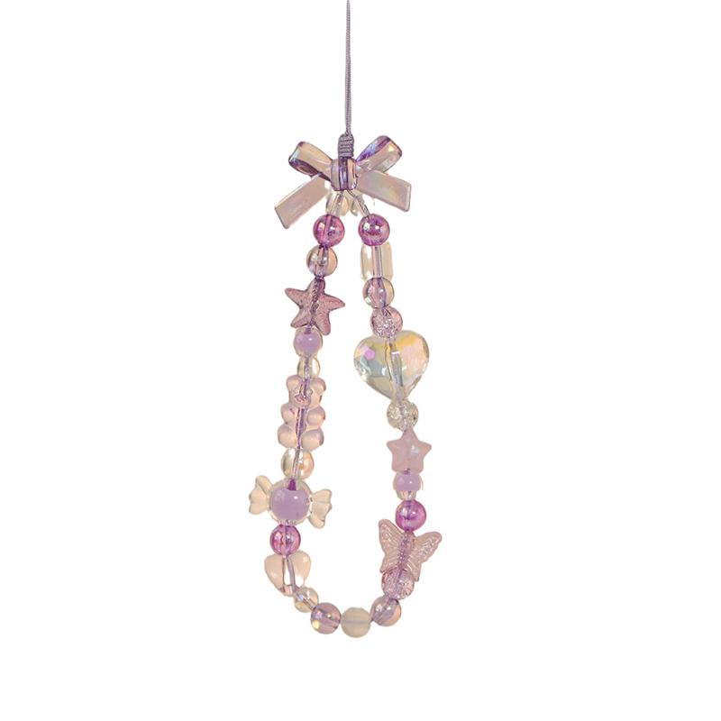 

Y2K Aesthetic Heart Beaded Phone Lanyard Sweet Purple Bowknot Phone Straps Anti-Los Cell Phone Chains Wrist Strap For Girls Gift