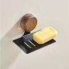 Suction Cup Walnut Soap Dish Aluminum Alloy Wall-Mounted No-Drill Bathroom Soap Holder with Drainage Slots Rectangular Modern Design for Shower