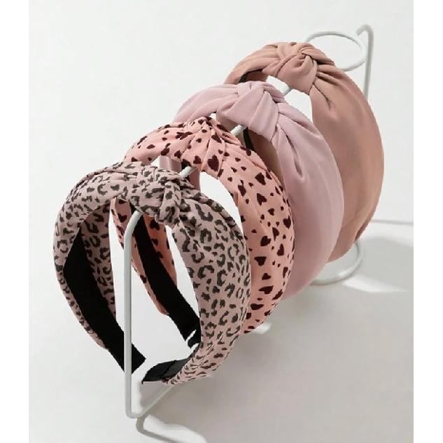 Knotted Fashion Hairbands and Hair Hoops: Non-Slip Top Knot Headbands with Leopard Print for Women and Girls - 4PCS Beige Brown Hair Accessories Set