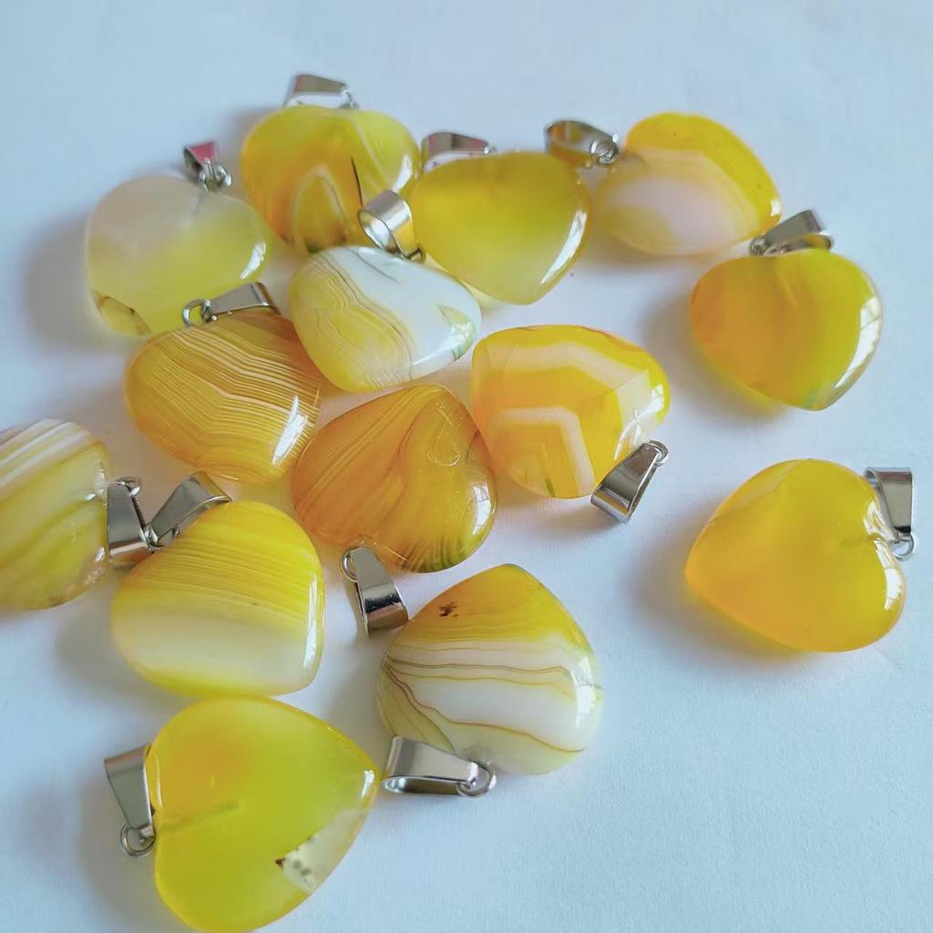 Heart-Shaped Natural Agate Pendant Necklace - 20mm Crystal Stone